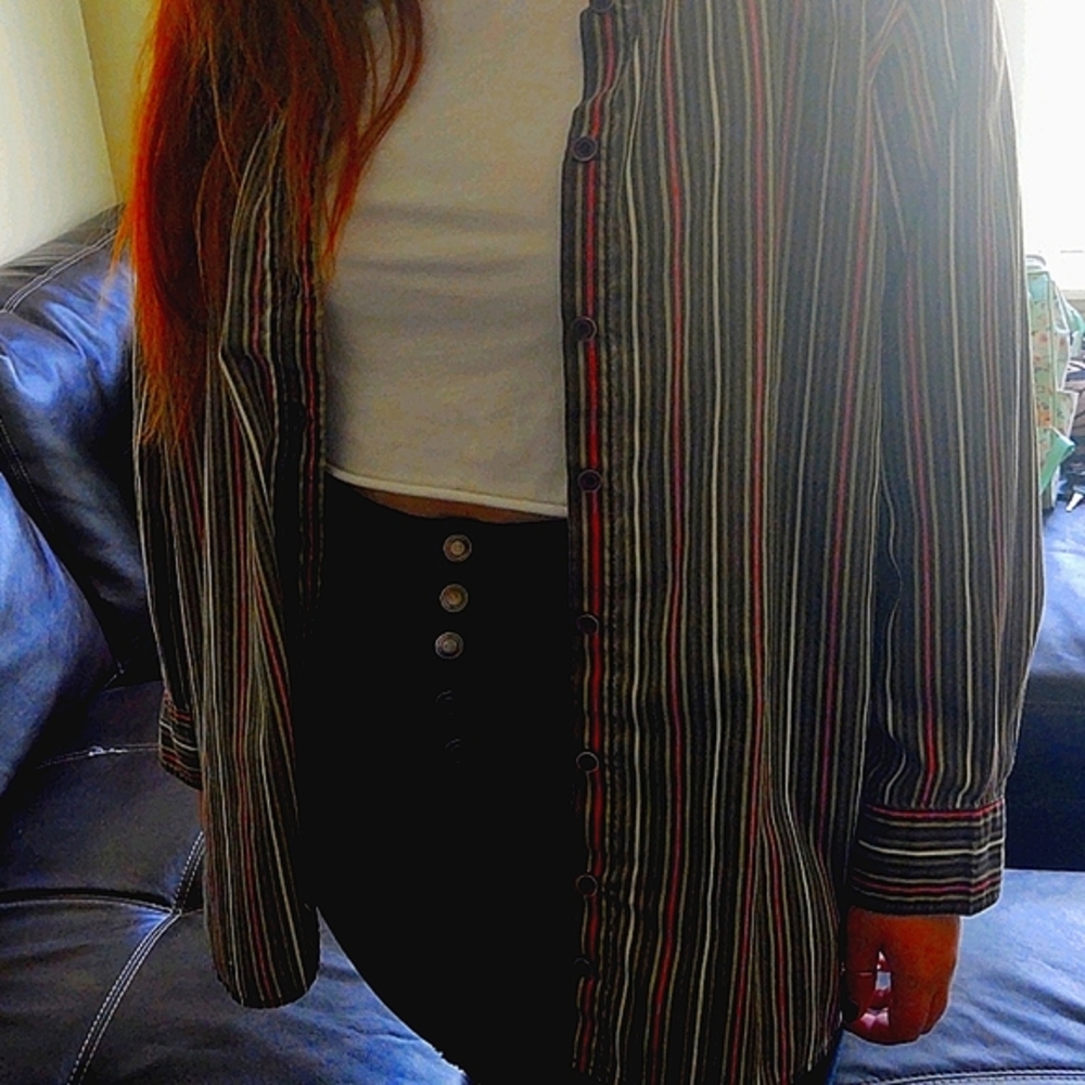 Roaman's Size 2X Striped Long+Sleeved Shirt